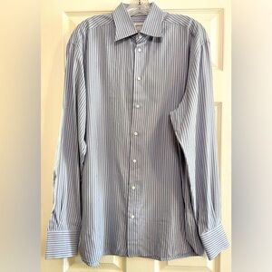 Armani Collezioni Shirt Mens L Blue Striped Long Sleeve Button Up Casual Dress